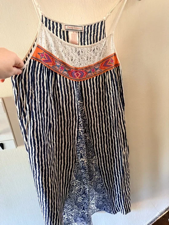 Flying Tomato Navy & White Boho Midi dress with Embroidered neckline - Picture 3 of 10